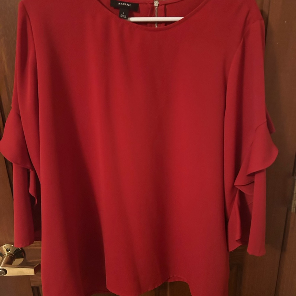 Alfani Red Relaxed Blouse with Long Sleeves
